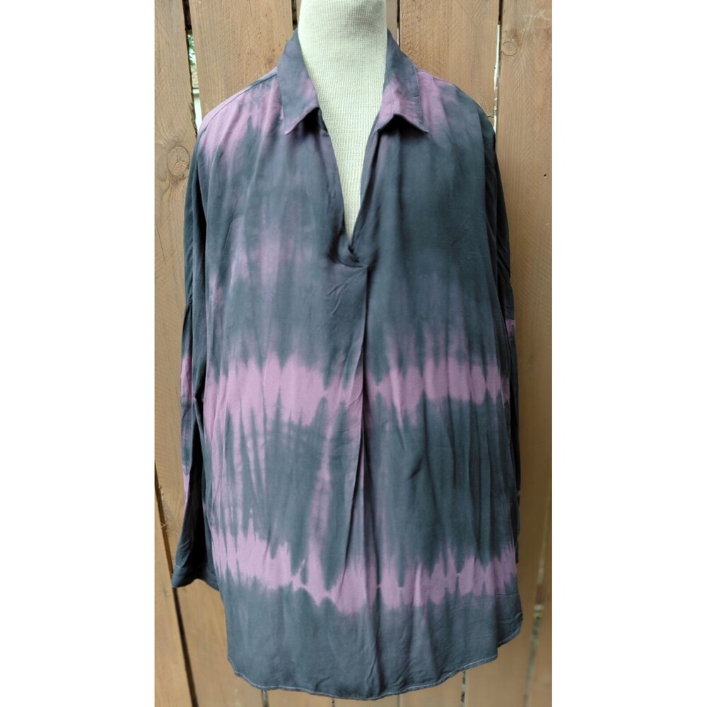 White Birch Blouse Top Womens Plus Size 2X Black Purple Tie Dye Oversized